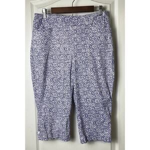 Chico's Blue White Mandala Pullon Capri Pants Women's Size 12